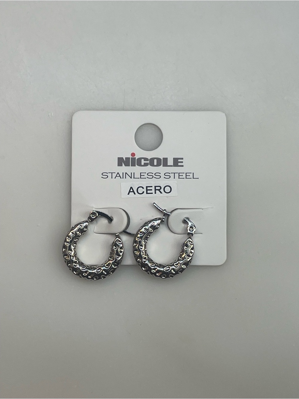 Nicole Stainless Steel Textured Silver Hoop Earrings